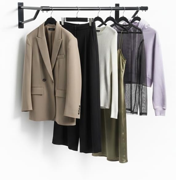 Gloss Black Wall-Mounted Clothes Rail – Sleek Heavy-Duty Steel Hanging Bar for Home & Retail Use