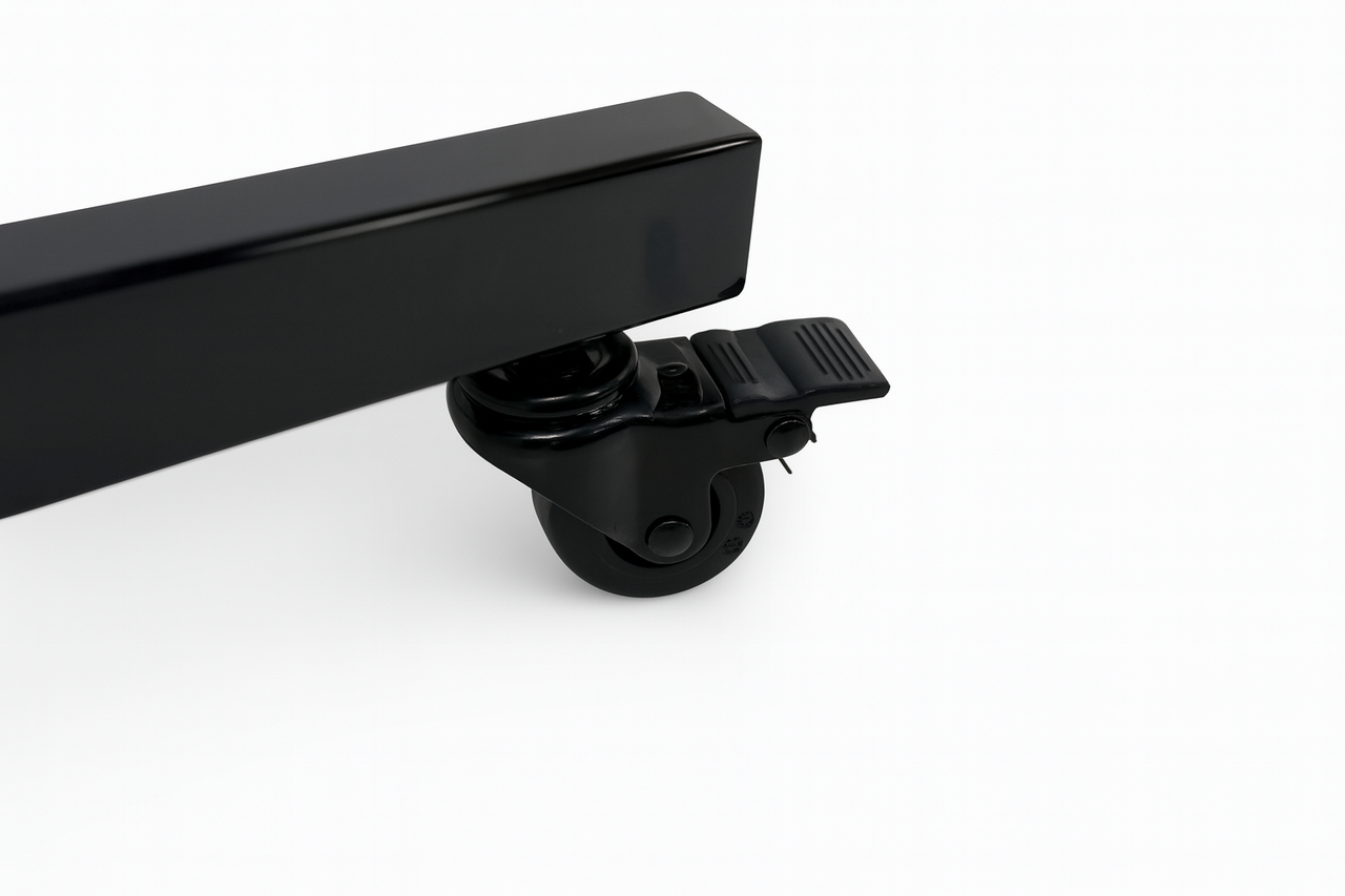 Heavy Duty 8-Way Step Arm Clothing Rail – Adjustable Black Retail Display Stand  with Castors & Brakes