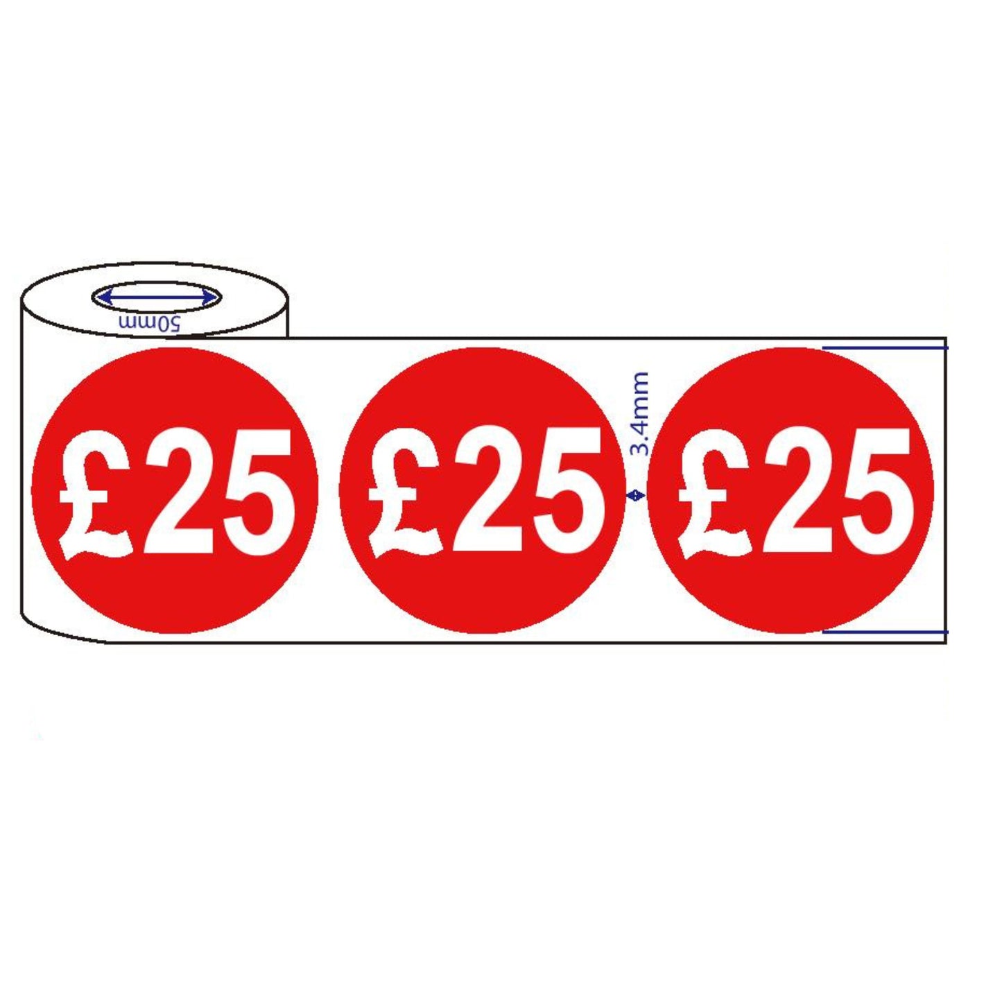 500x 45mm £21-£75 Red Self Adhesive Round Price Stickers