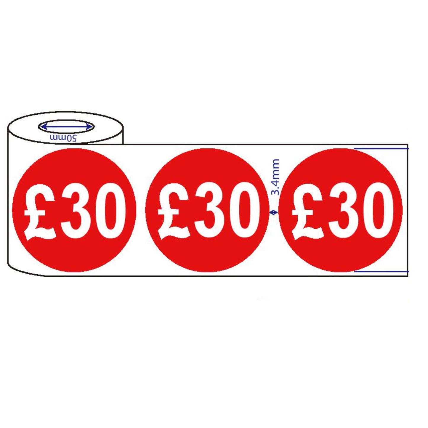 500x 45mm £21-£75 Red Self Adhesive Round Price Stickers