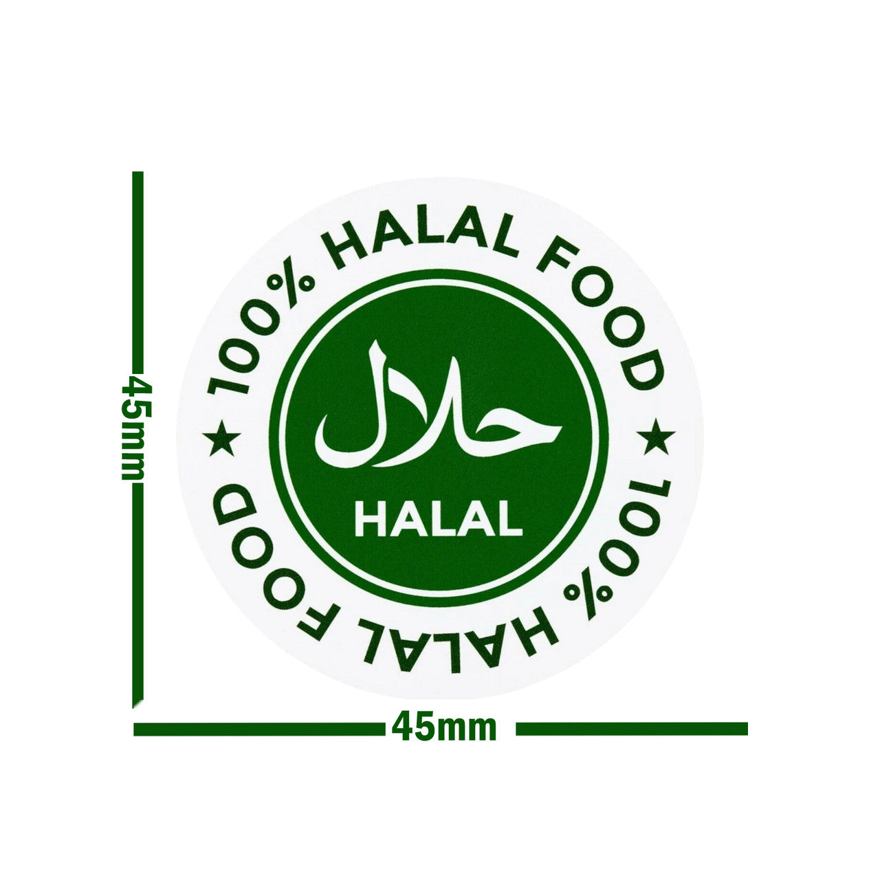 500x 100% Halal Food Stickers, Green Round 45mm Labels - Certified Halal for Food Packaging, Safe Seal for Restaurants, Catering & Grocery