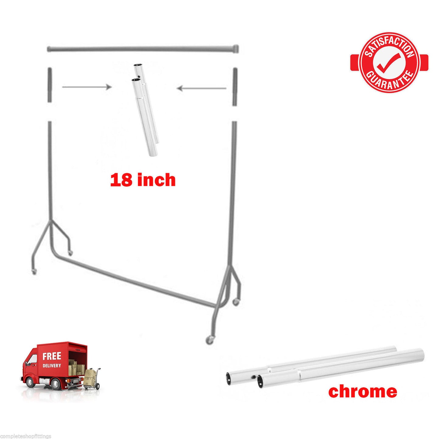 Full Chrome  Extension Poles For Garment Clothes Rail Heavy Duty Comes In Pair