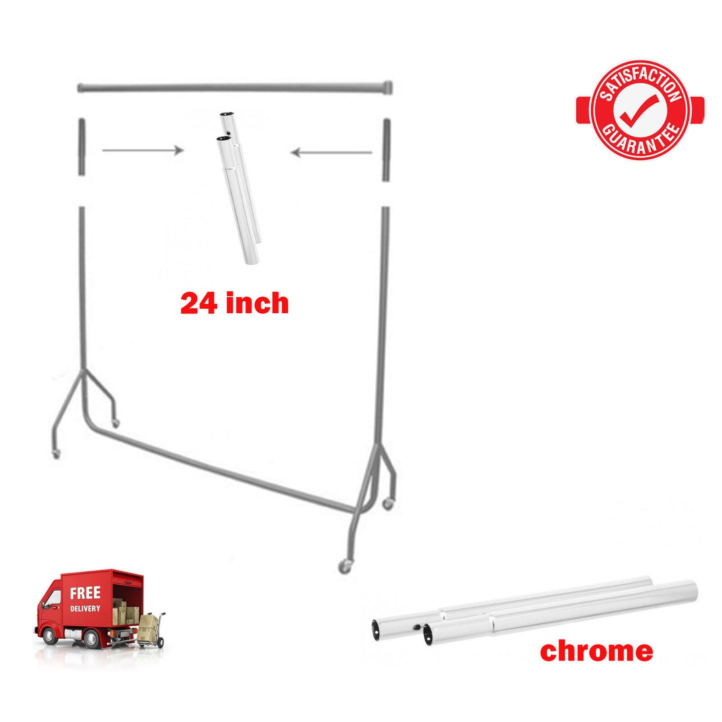 Full Chrome  Extension Poles For Garment Clothes Rail Heavy Duty Comes In Pair