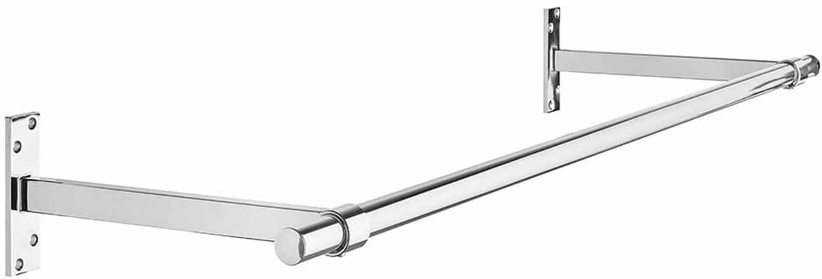 5ft Long Pole +2 Brackets+2 Plastic End Caps-Super Heavy Duty Chrome Plated Wall Mounted Garment Clothes Rail Hanging Shop Display Tubing Rack Diameter Of Pole -S