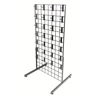 4ft Black Grid Mesh Panel Display Stand with T-Leg & 28 x 2" Single Prong Hooks