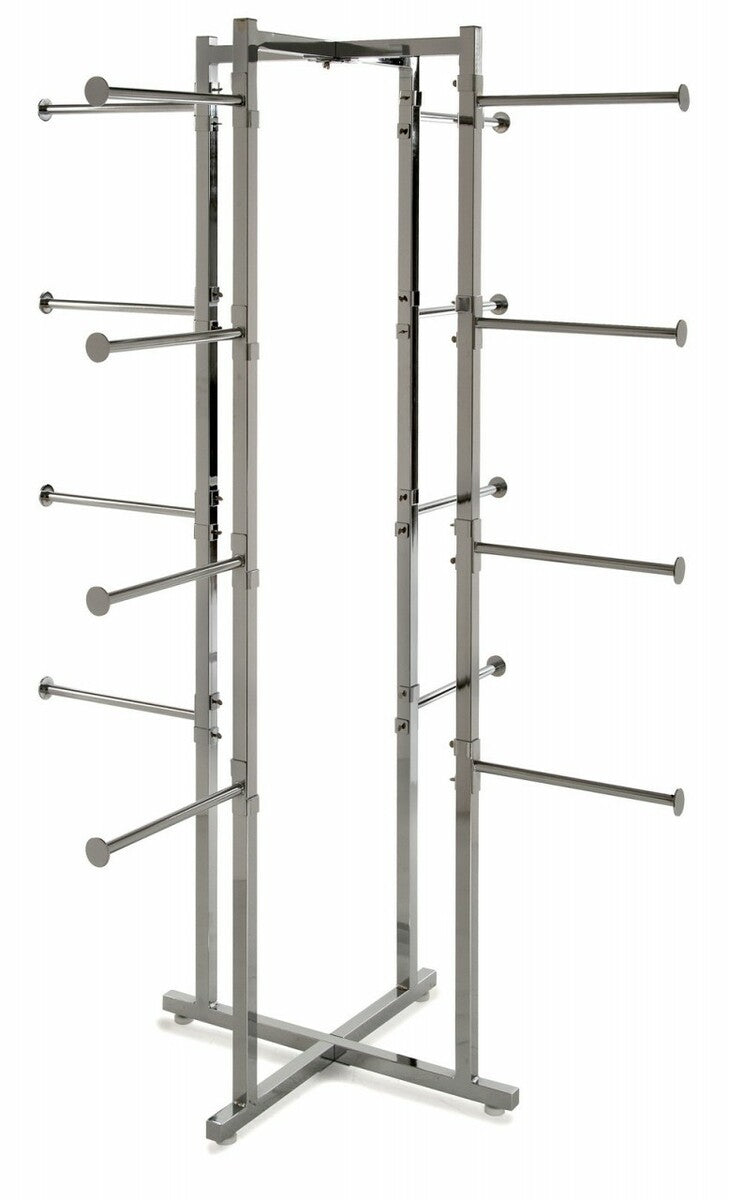 4 Way Folding Lingerie Rack with 16 Round 12" L Arms | Chrome