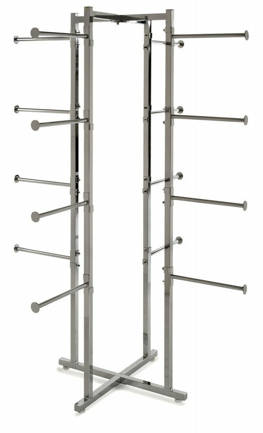 4 Way Folding Lingerie Rack with 16 Round 12" L Arms | Chrome