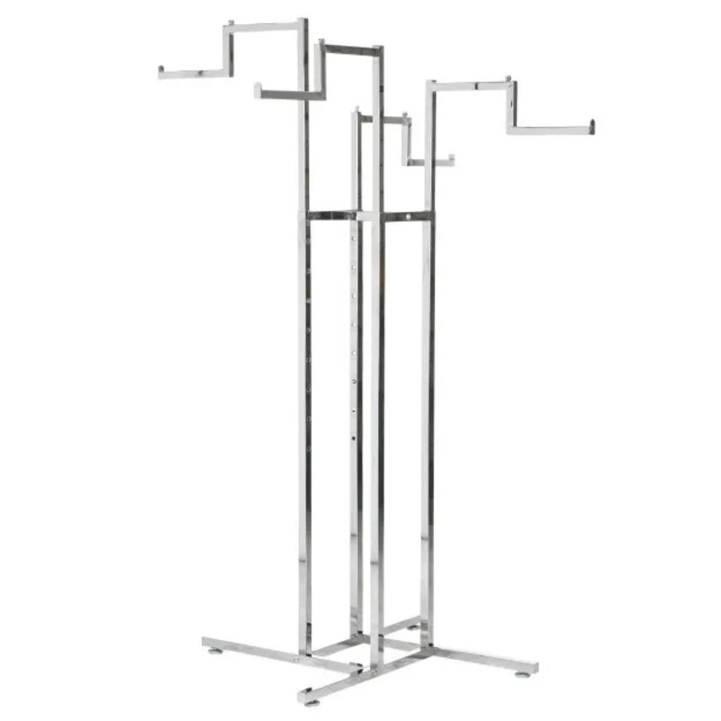 Chrome Clothes Rail Display Stand - 4 Stepped Arms