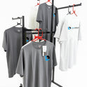 Heavy Duty 4-Way Straight Arm Clothing Rail – Adjustable Black Retail Display Stand  with Castors & Brakes