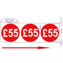 500x 45mm £55 Red Self Adhesive Round Price Stickers