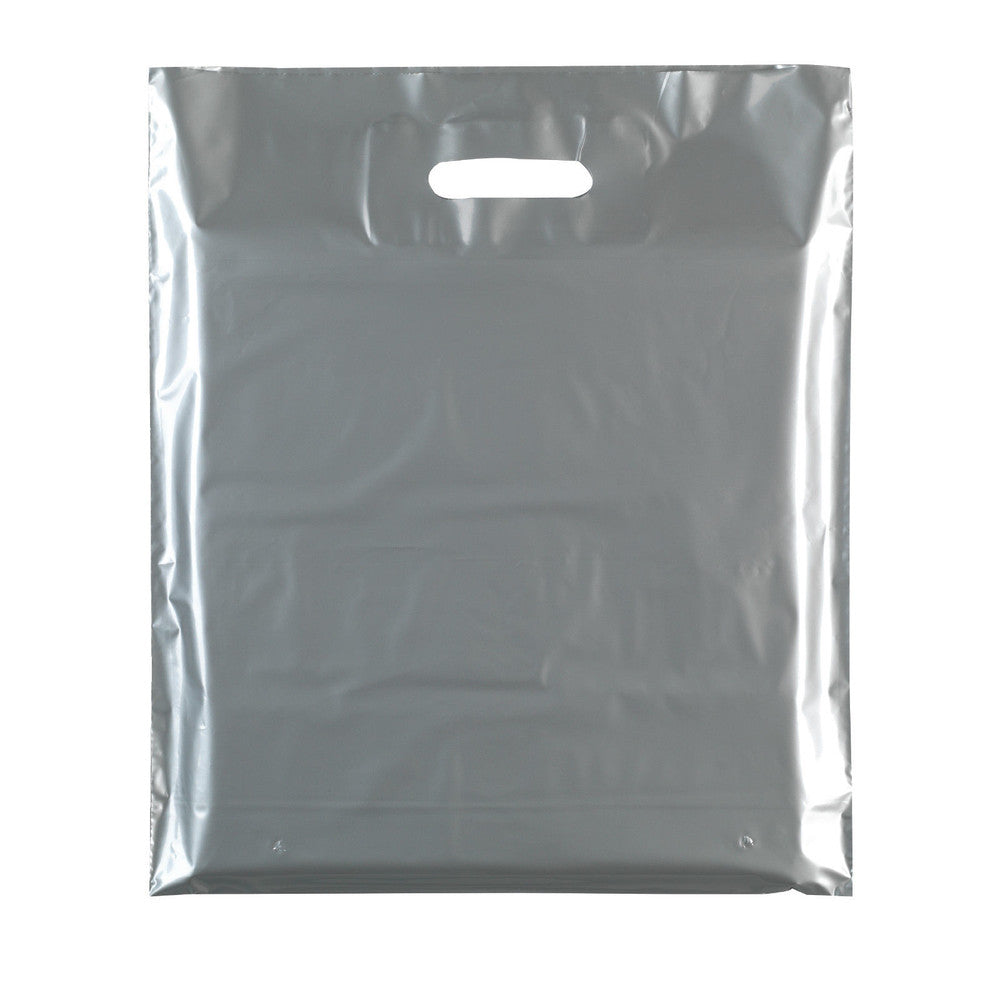 100x New Plastic Plain Silver Carrier Bag small