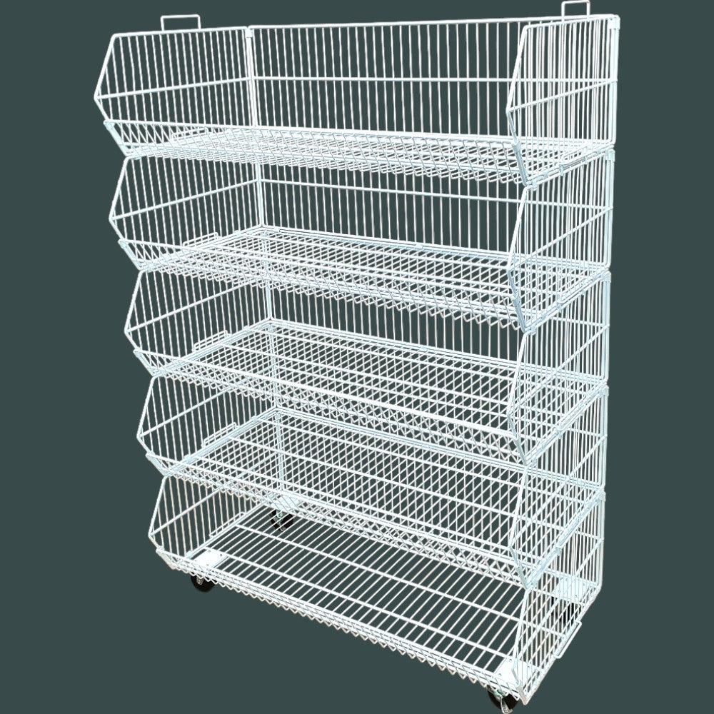 White 5 Tier Stackable Display Baskets-100cm