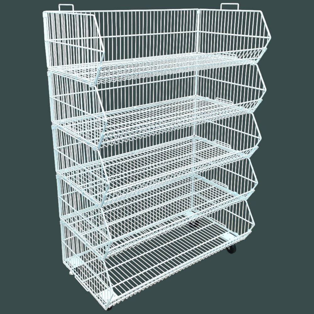 White 5 Tier Stackable Display Baskets-100cm