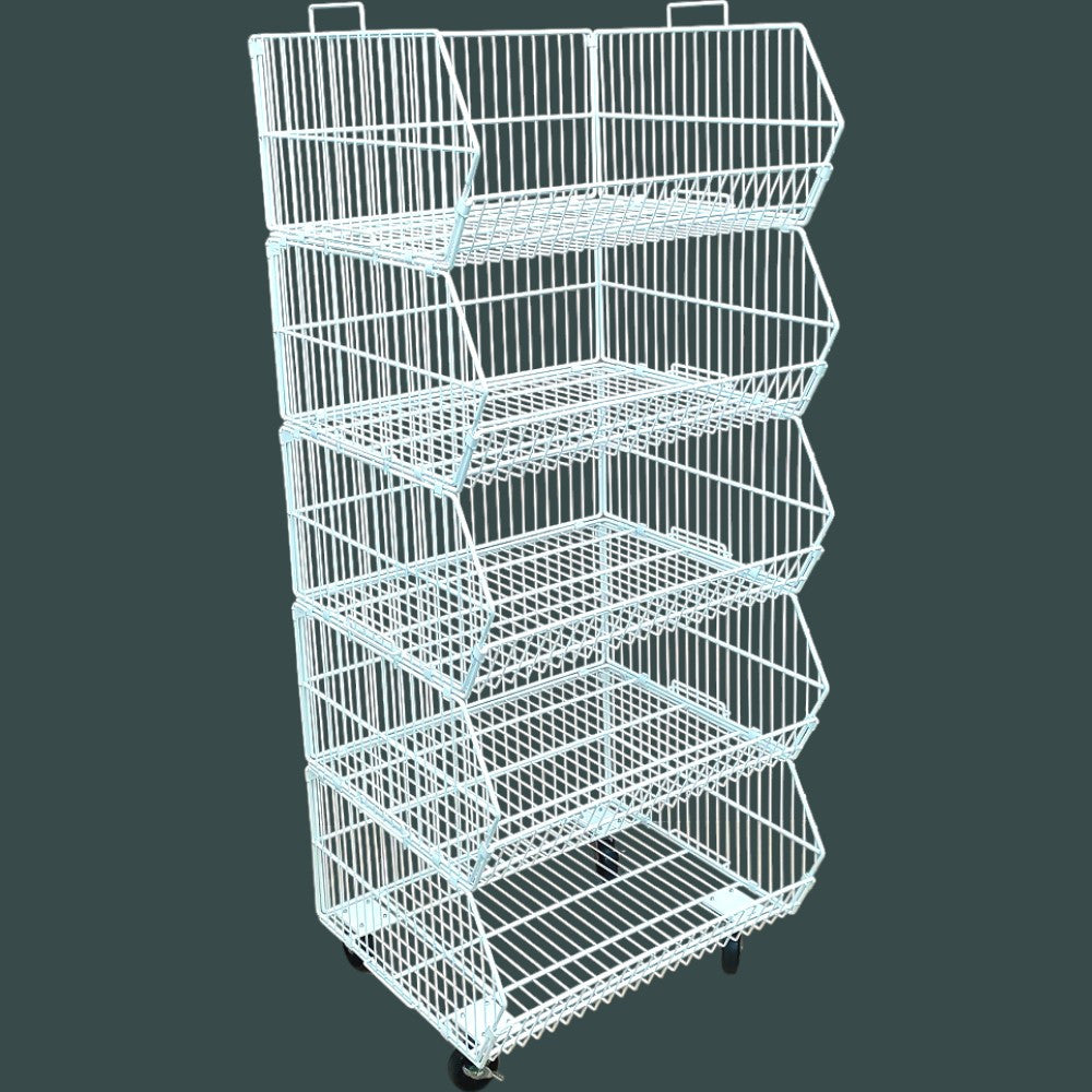 White 5 Tier Stackable Display Baskets-60cm