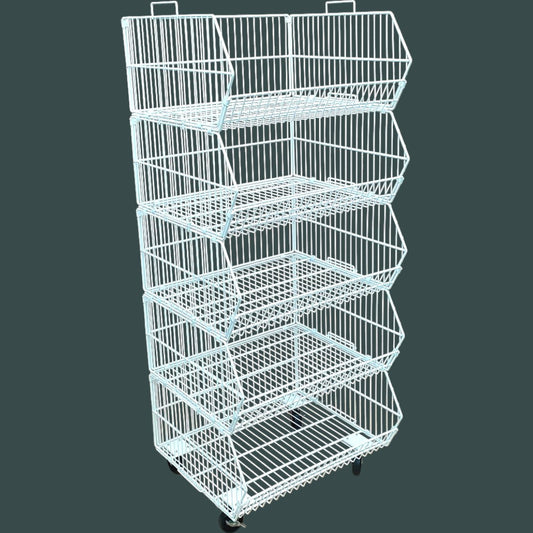 White 5 Tier Stackable Display Baskets-60cm
