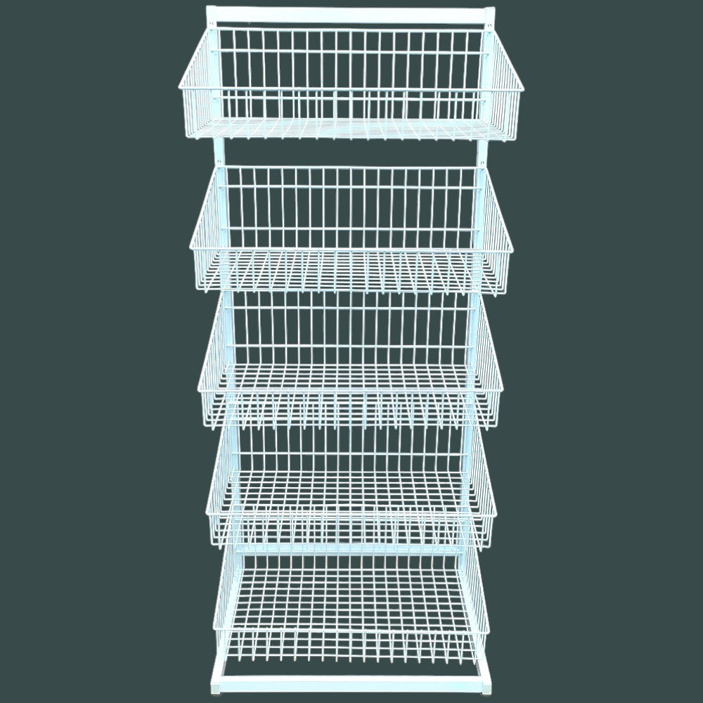 White 5 x Tier Single Side Display Baskets-65cm