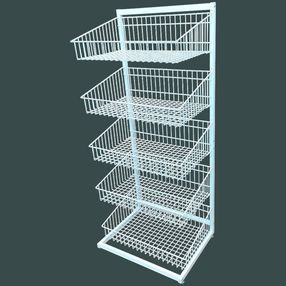 White 5 x Tier Single Side Display Baskets-65cm