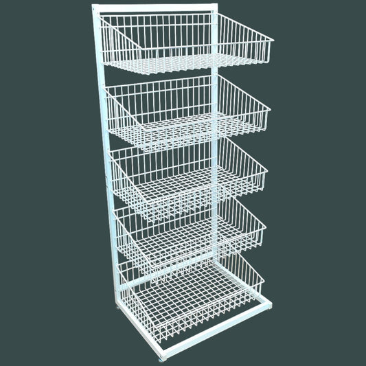 White 5 x Tier Single Side Display Baskets-65cm