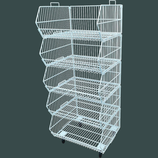 White 5 Tier Stackable Display Baskets-60cm