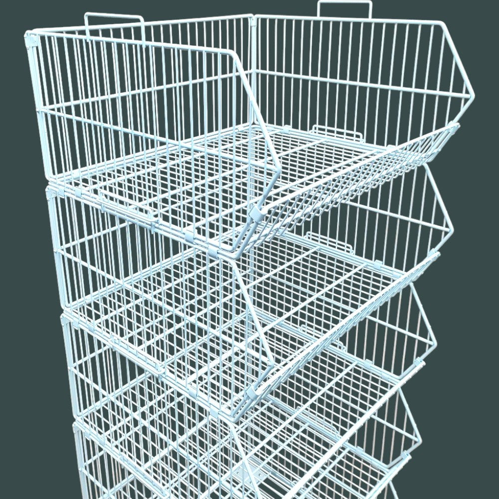 White 5 Tier Stackable Display Baskets-60cm