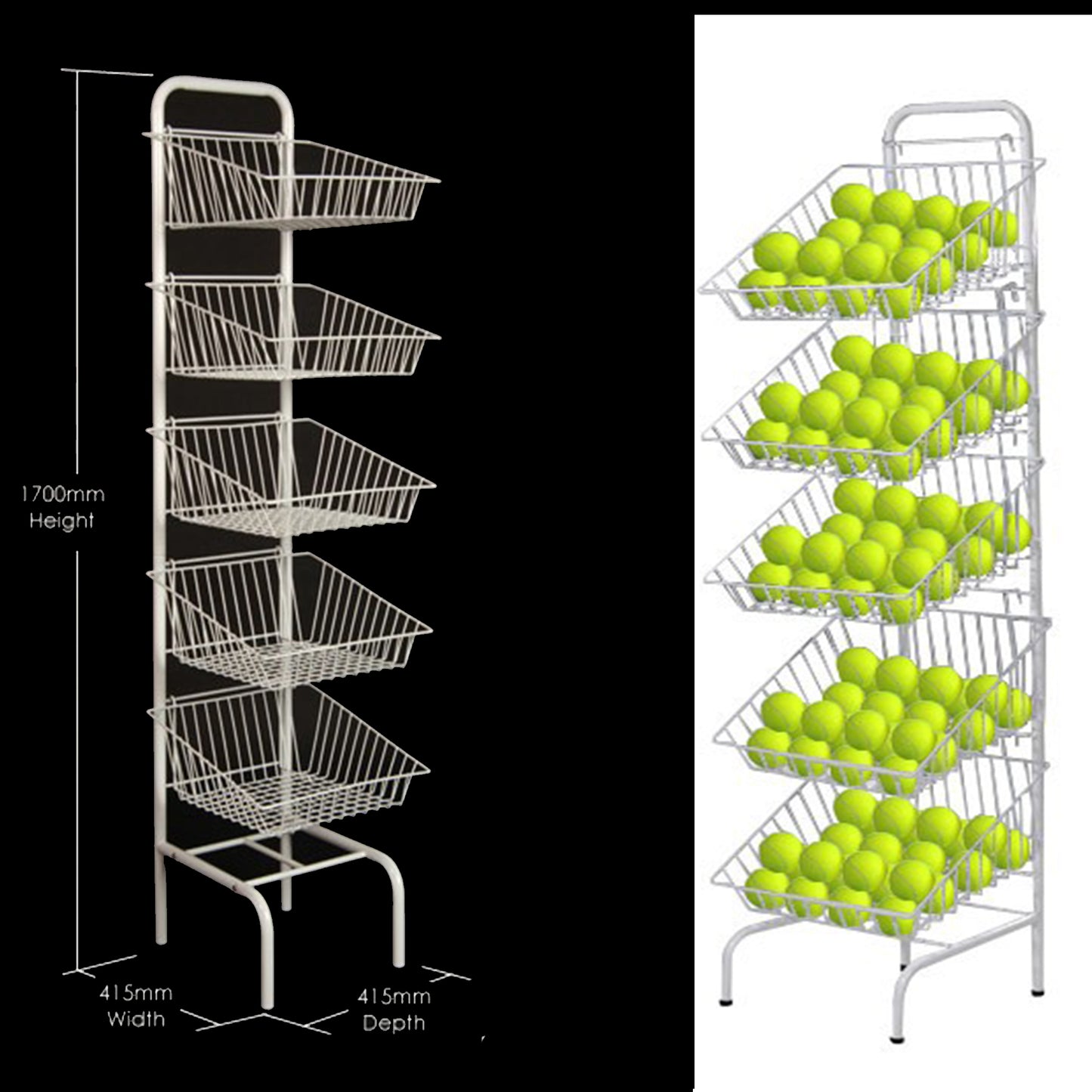 5 Tier Basket Stand White Shop Display for Bread, Snacks, Clothes or Toys