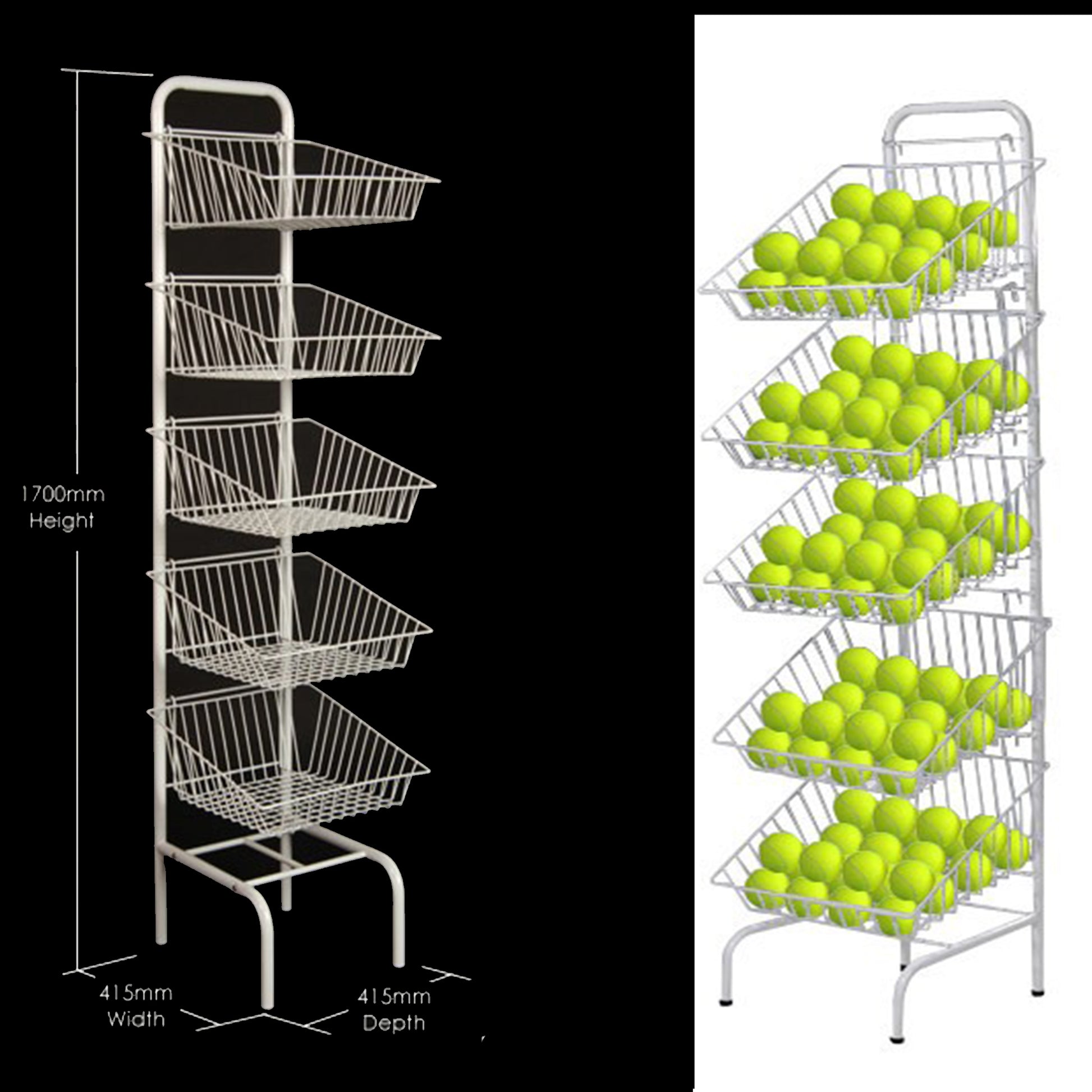 5 Tier Basket Stand White Shop Display for Bread, Snacks, Clothes or Toys