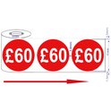 500x 45mm £60 Red Self Adhesive Round Price Stickers