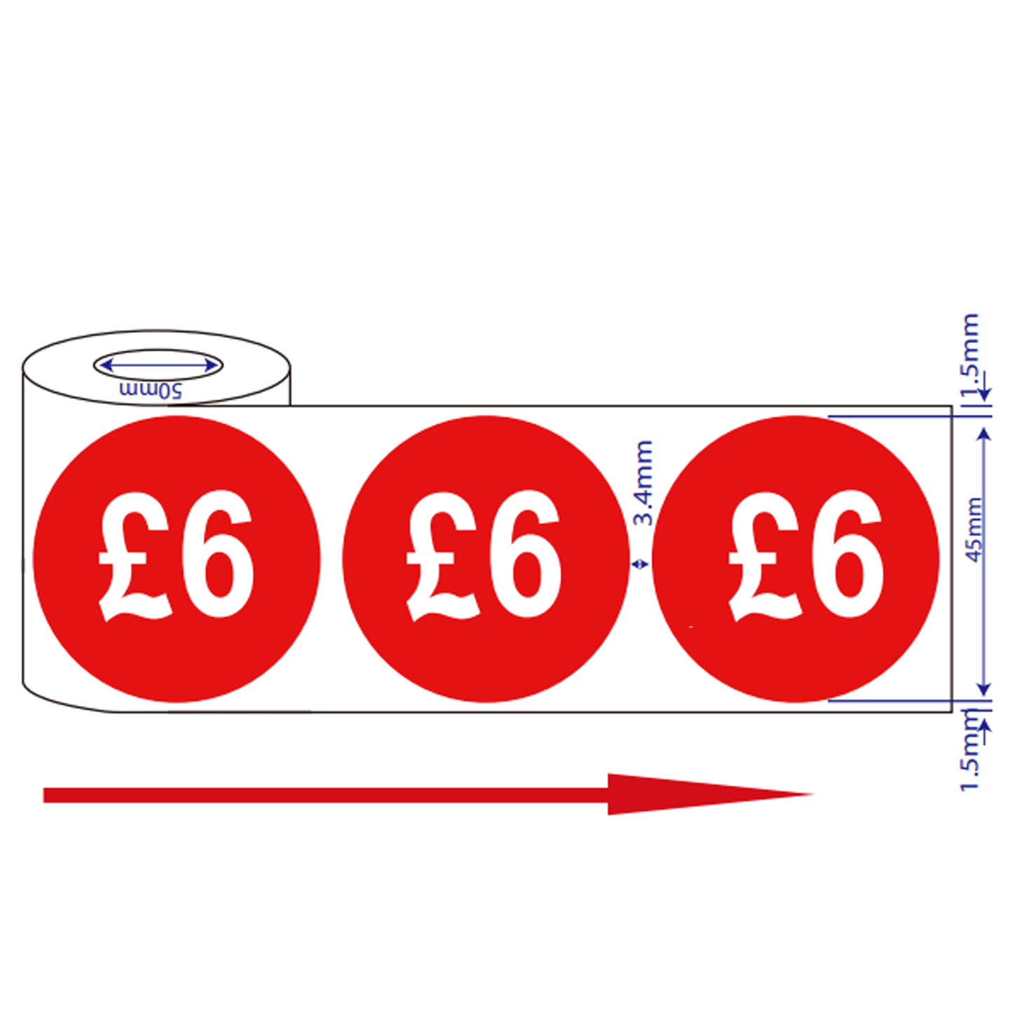 500x 45mm £1-£10 Red Self Adhesive Price Stickers