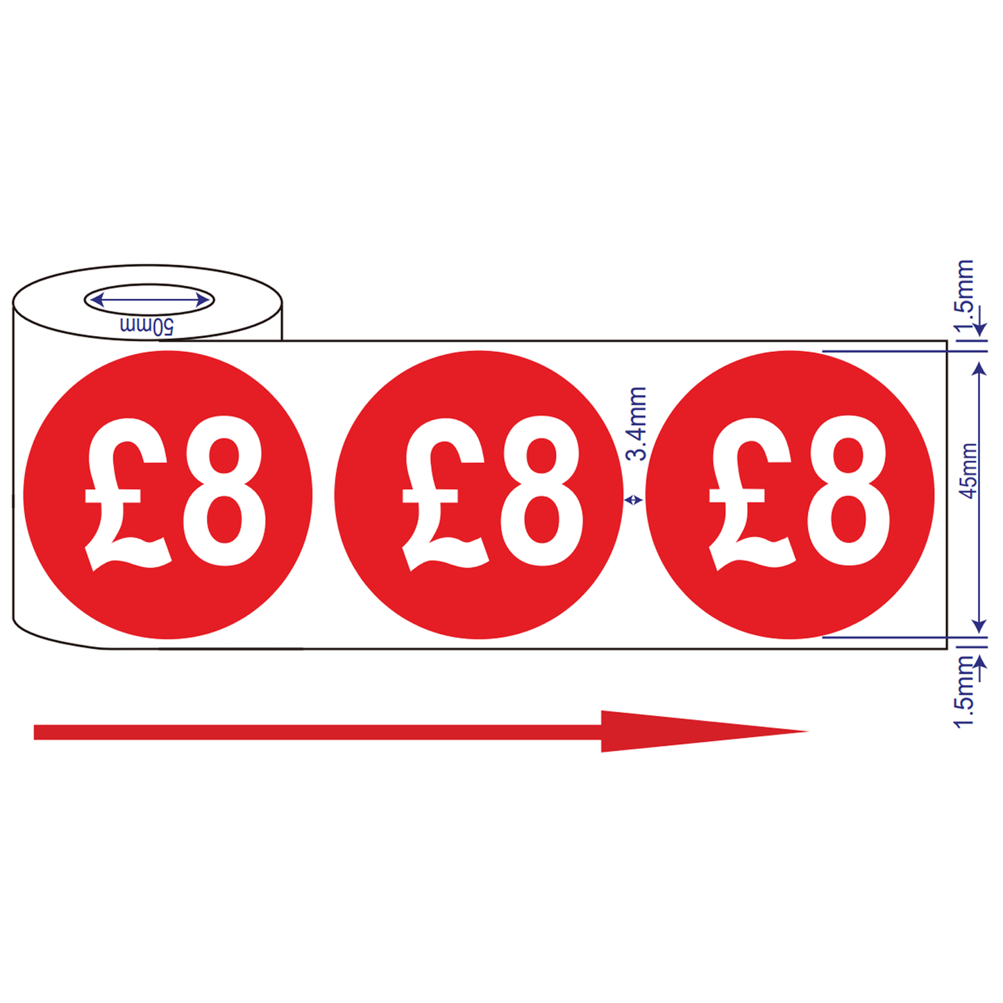 500x 45mm £1-£10 Red Self Adhesive Price Stickers