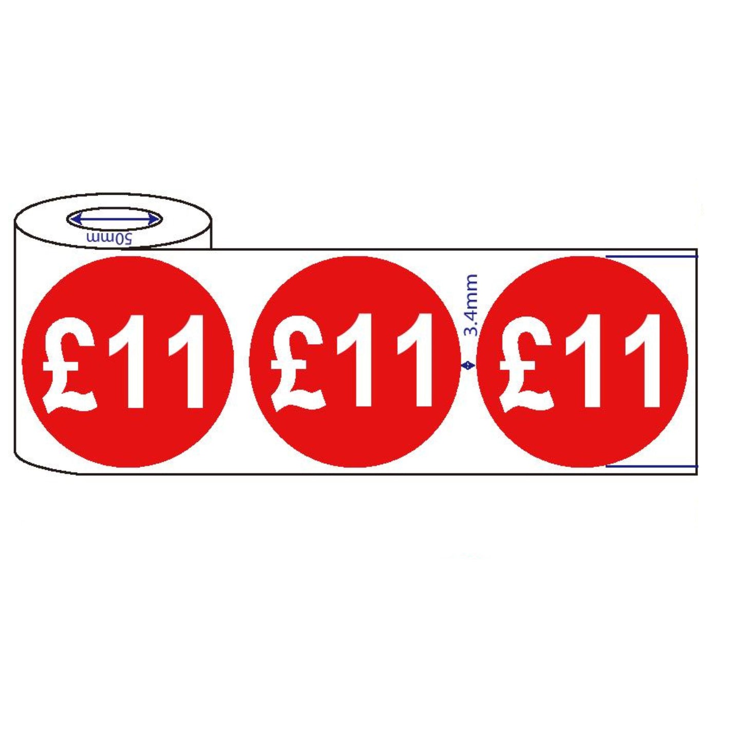 500x 45mm £11-£20 Red Self Adhesive Round Price Stickers