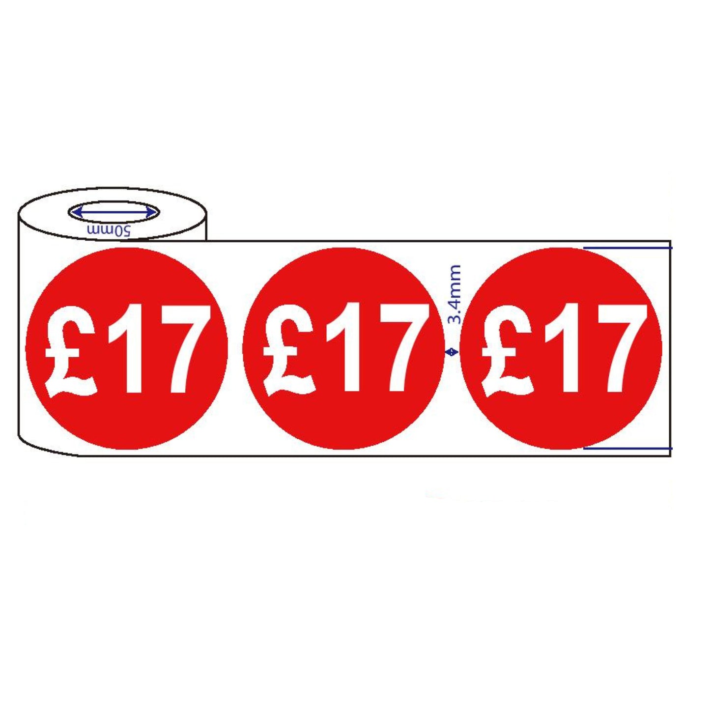 500x 45mm £11-£20 Red Self Adhesive Round Price Stickers