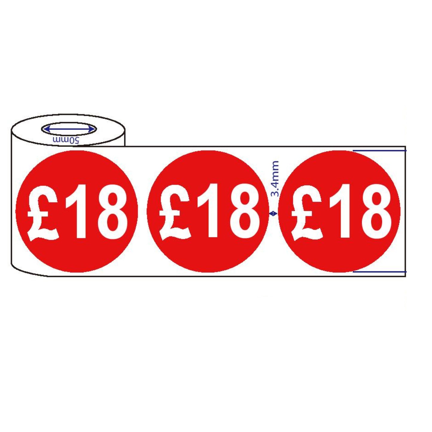 500x 45mm £11-£20 Red Self Adhesive Round Price Stickers