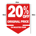 % OFF ORIGINAL PRICE ON SELECTED ITEMS Double-Sided Hanging Sign