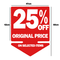 % OFF ORIGINAL PRICE ON SELECTED ITEMS Double-Sided Hanging Sign