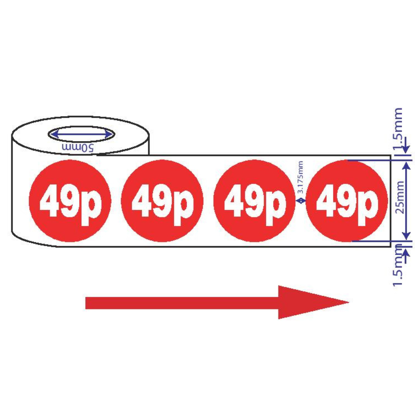 1000x25 49p-99p mm Red Price Self Adhesive Stickers Sticky Labels For Retail Display