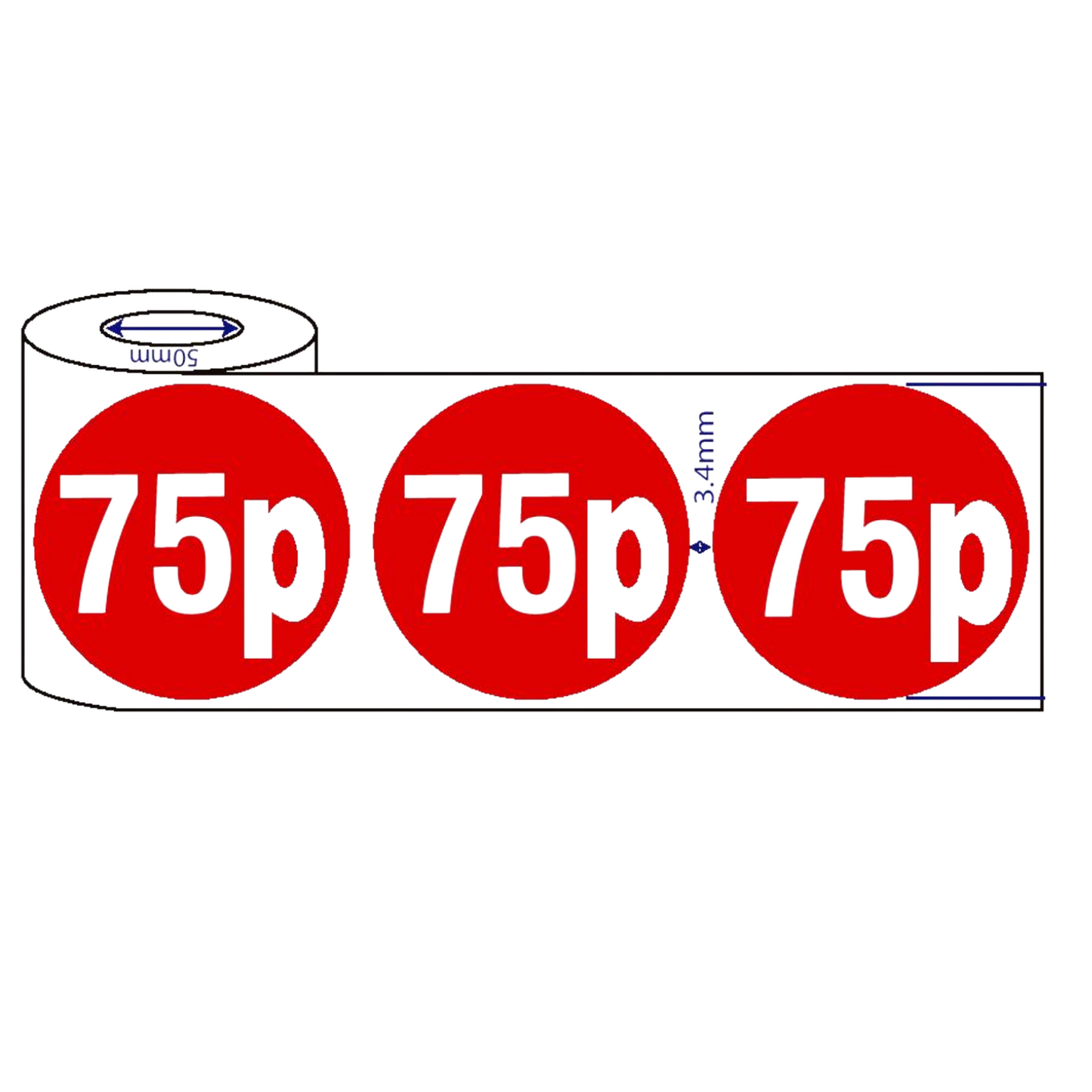500x 45mm 50p-99p Red Self Adhesive Stickers