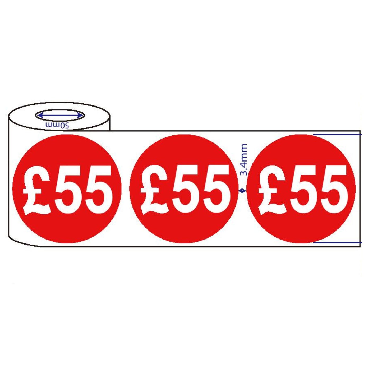 500x 45mm £21-£75 Red Self Adhesive Round Price Stickers