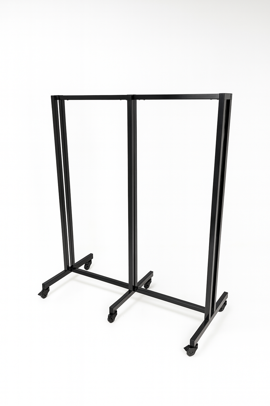 Heavy Duty 6-Way Straight Arm Clothing Rail – Adjustable Black Retail Display Stand with Castors & Brakes