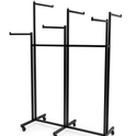 Heavy Duty 6-Way Straight Arm Clothing Rail – Adjustable Black Retail Display Stand with Castors & Brakes