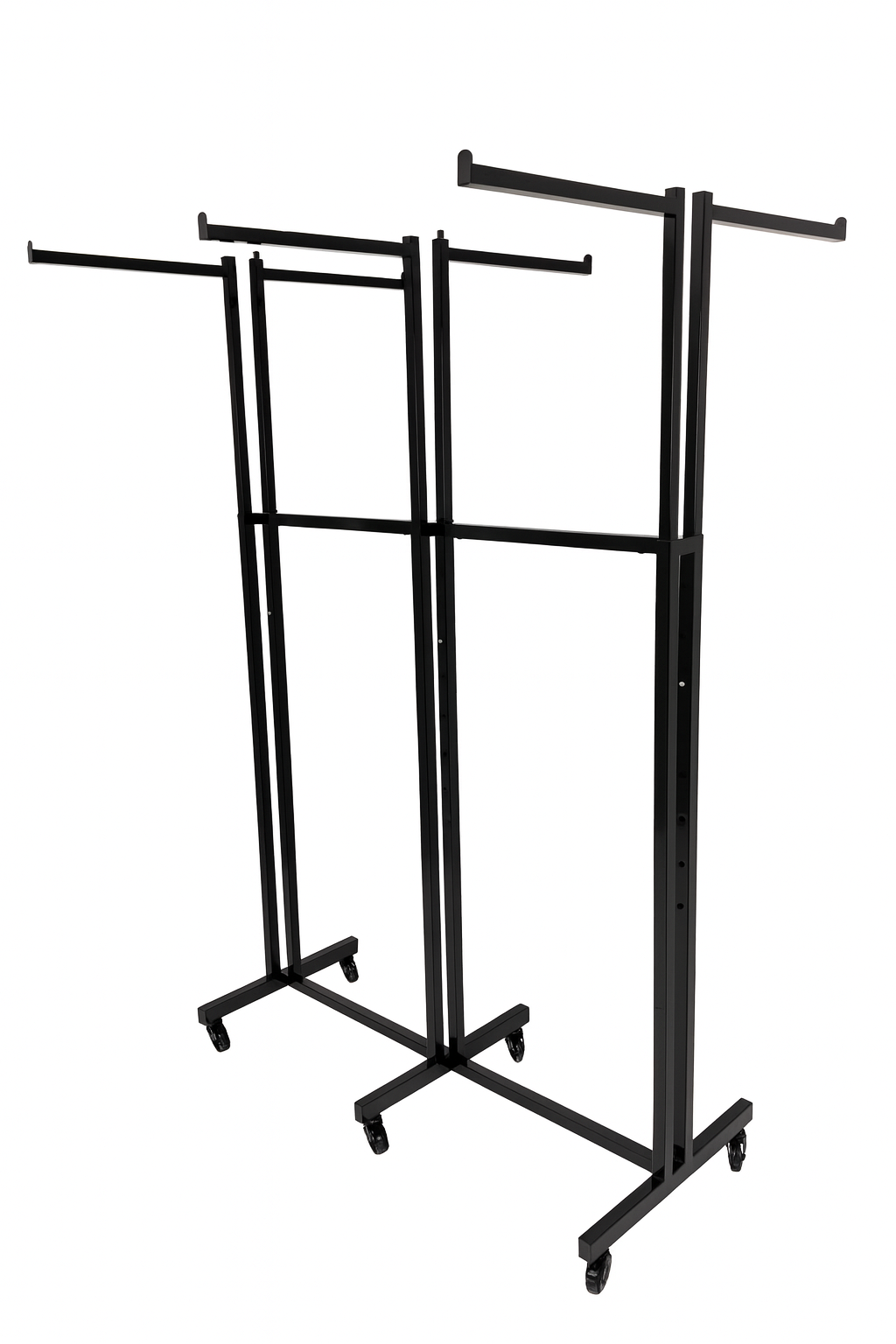 Heavy Duty 6-Way Straight Arm Clothing Rail – Adjustable Black Retail Display Stand with Castors & Brakes