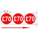 500x 45mm £70 Red Self Adhesive Round Price Stickers