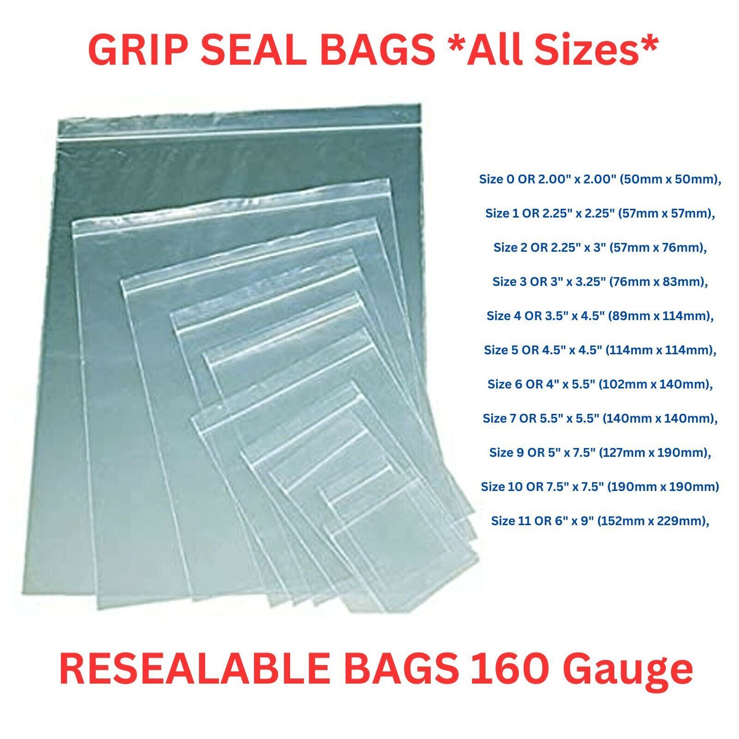 Self Resealable Bags Polythene Grip Seal Bags Clear Poly Plastic Zip Lock