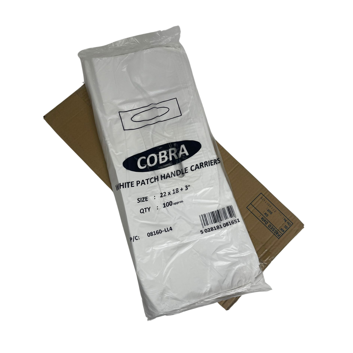 22" x 18" Strong White Patch Handle Plastic Carrier Bag (Cobra)