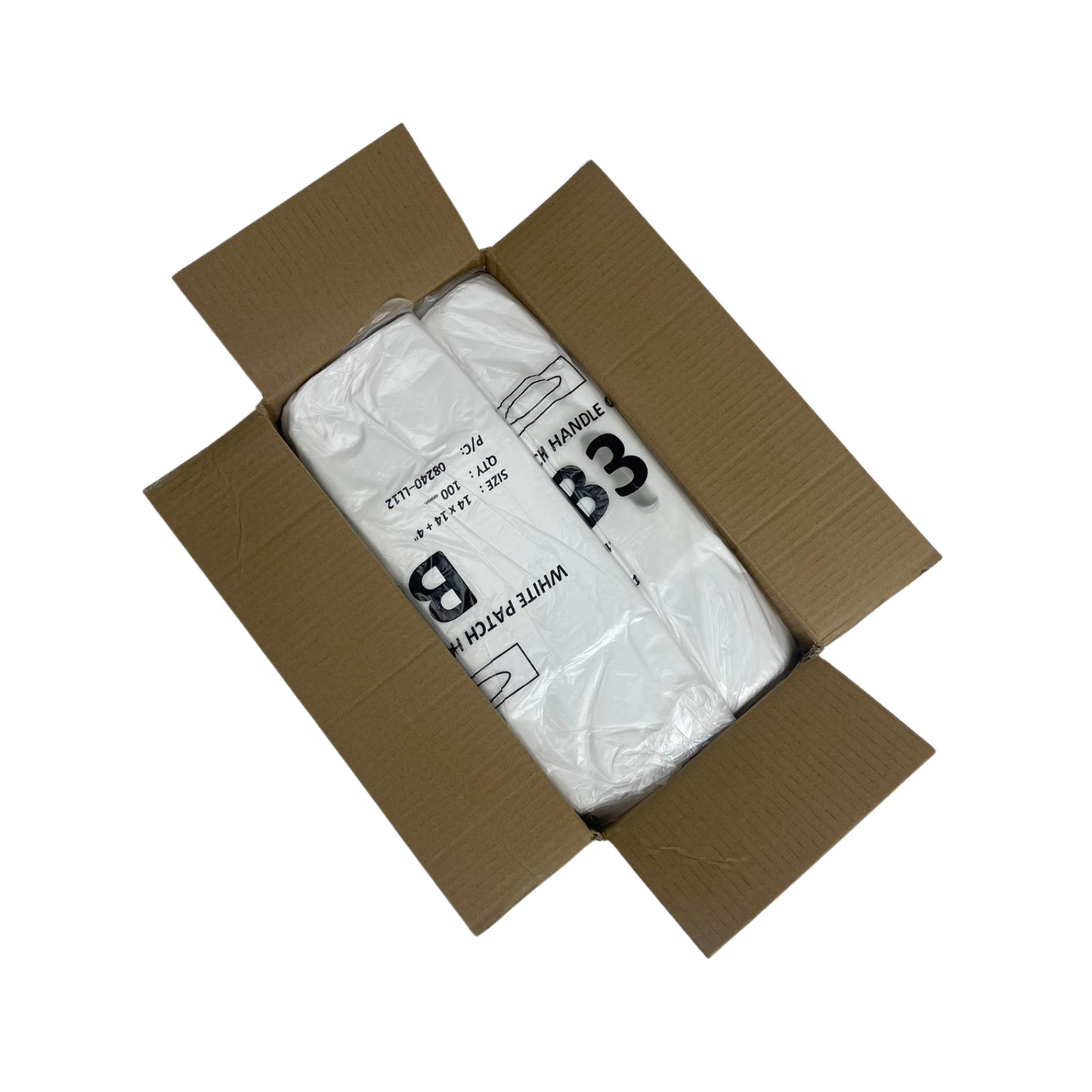 14" x 14" Strong White Patch Handle Plastic Carrier Bag (B3)