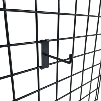 4" Black Grid Mesh Hooks Single Prong Shop Display