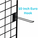 10" Black Grid Mesh Euro Hooks Single Prong Shop Display (10 Inch)