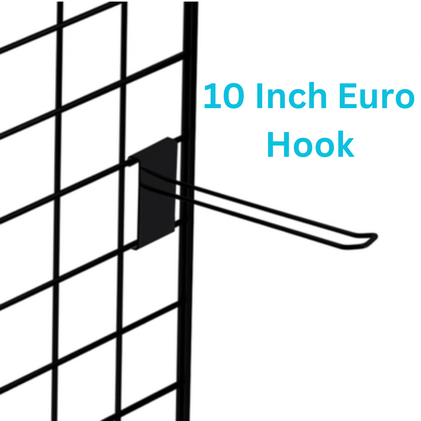 10" Black Grid Mesh Euro Hooks Single Prong Shop Display (10 Inch)