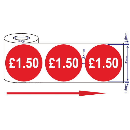 500x 45mm £1.50-£10.50 Red Self Adhesive Price Stickers