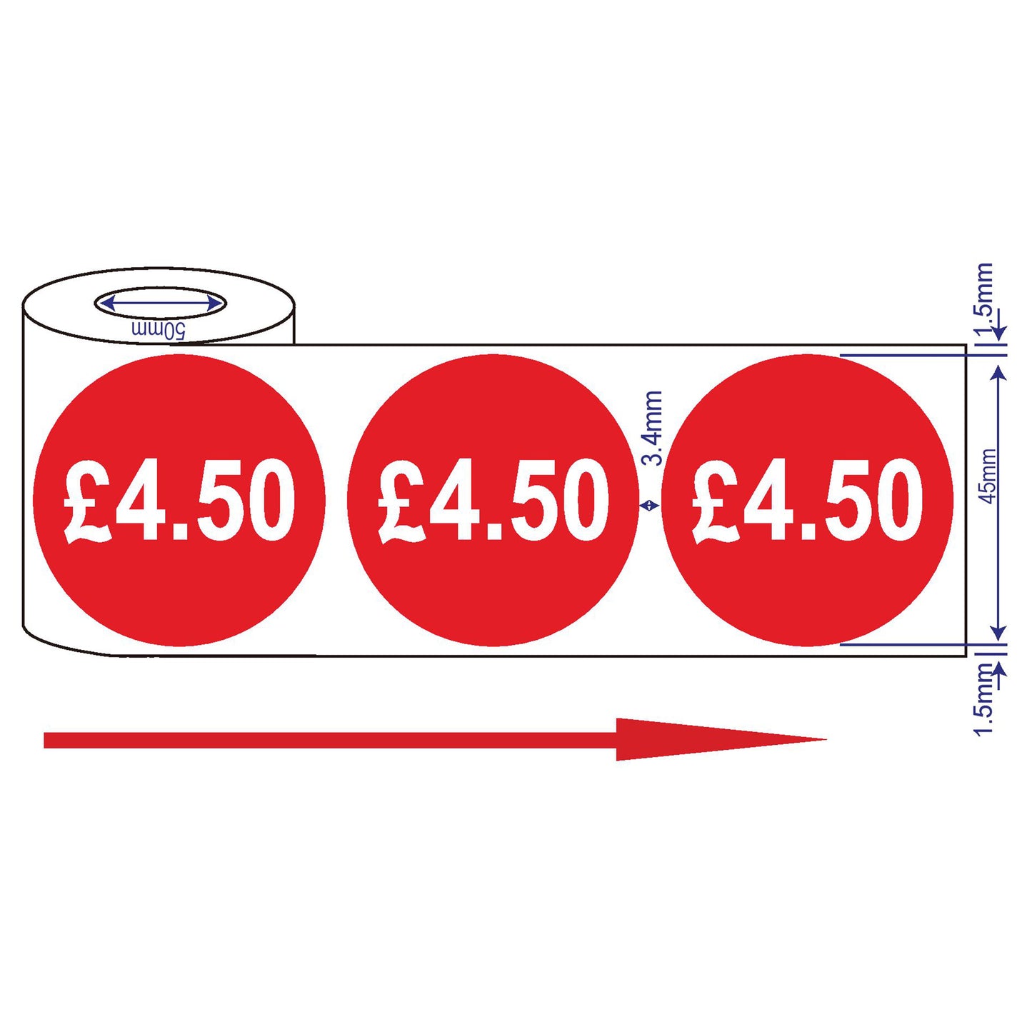 500x 45mm £1.50-£10.50 Red Self Adhesive Price Stickers