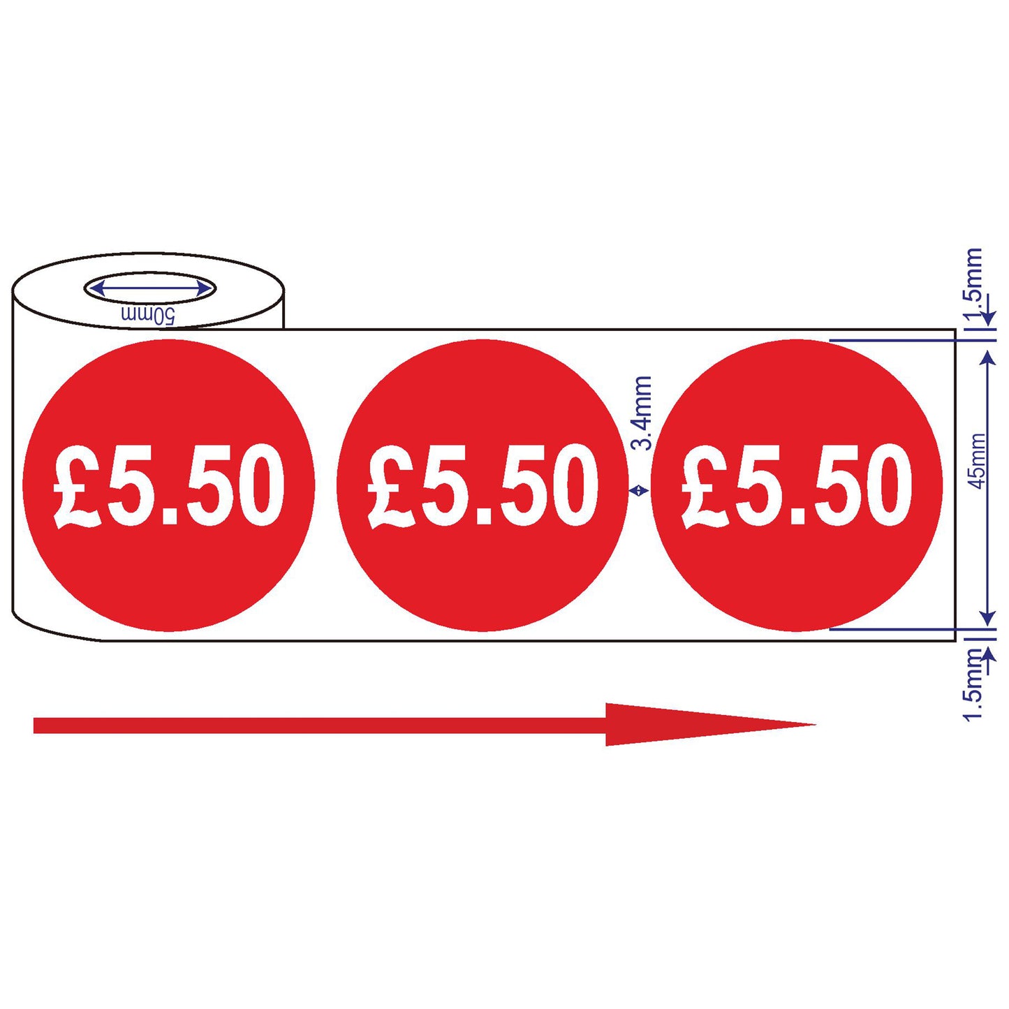 500x 45mm £1.50-£10.50 Red Self Adhesive Price Stickers